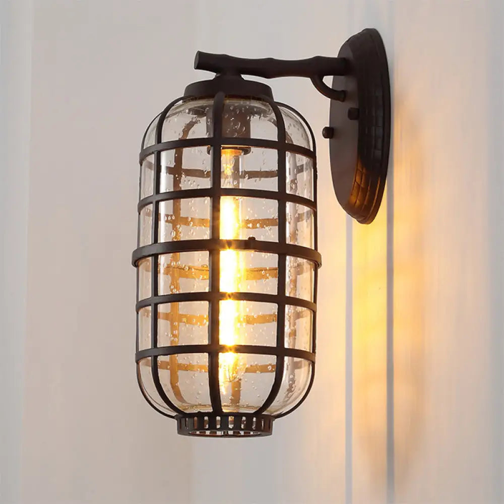 Industrial Wall Mounted Outdoor Lamp With Seedy Glass And Single Bulb In Black/Bronze 5.5-8 Wide