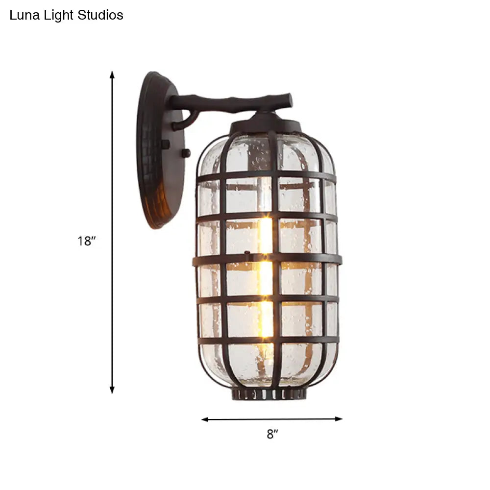 Industrial Wall Mounted Outdoor Lamp With Seedy Glass And Single Bulb In Black/Bronze 5.5-8 Wide