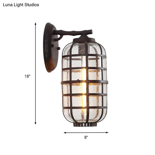 Industrial Wall Mounted Outdoor Lamp With Seedy Glass And Single Bulb In Black/Bronze 5.5-8 Wide