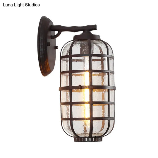 Industrial Wall Mounted Outdoor Lamp With Seedy Glass And Single Bulb In Black/Bronze 5.5-8 Wide