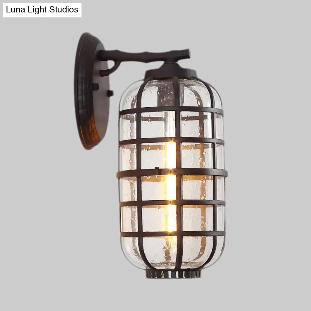 Industrial Wall Mounted Outdoor Lamp With Seedy Glass And Single Bulb In Black/Bronze 5.5-8 Wide