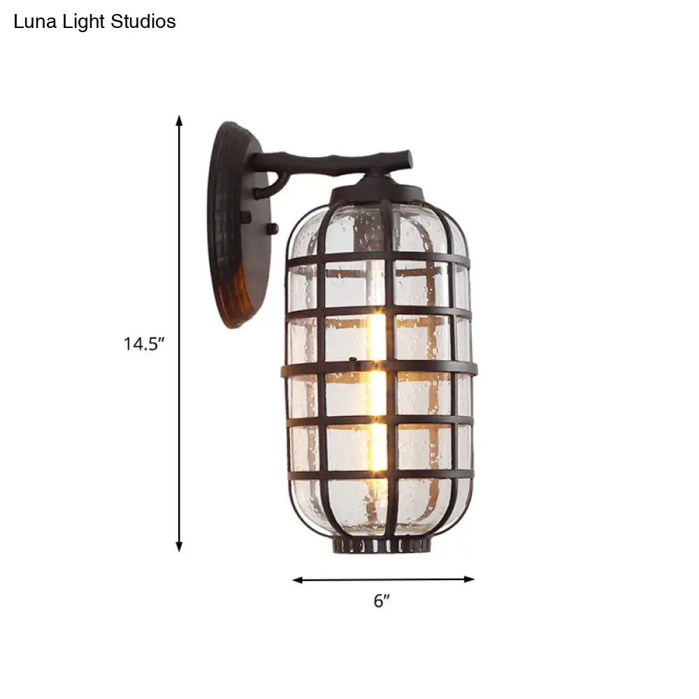 Industrial Wall Mounted Outdoor Lamp With Seedy Glass And Single Bulb In Black/Bronze 5.5-8 Wide