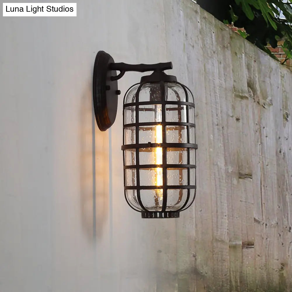 Industrial Wall Mounted Outdoor Lamp With Seedy Glass And Single Bulb In Black/Bronze 5.5-8 Wide