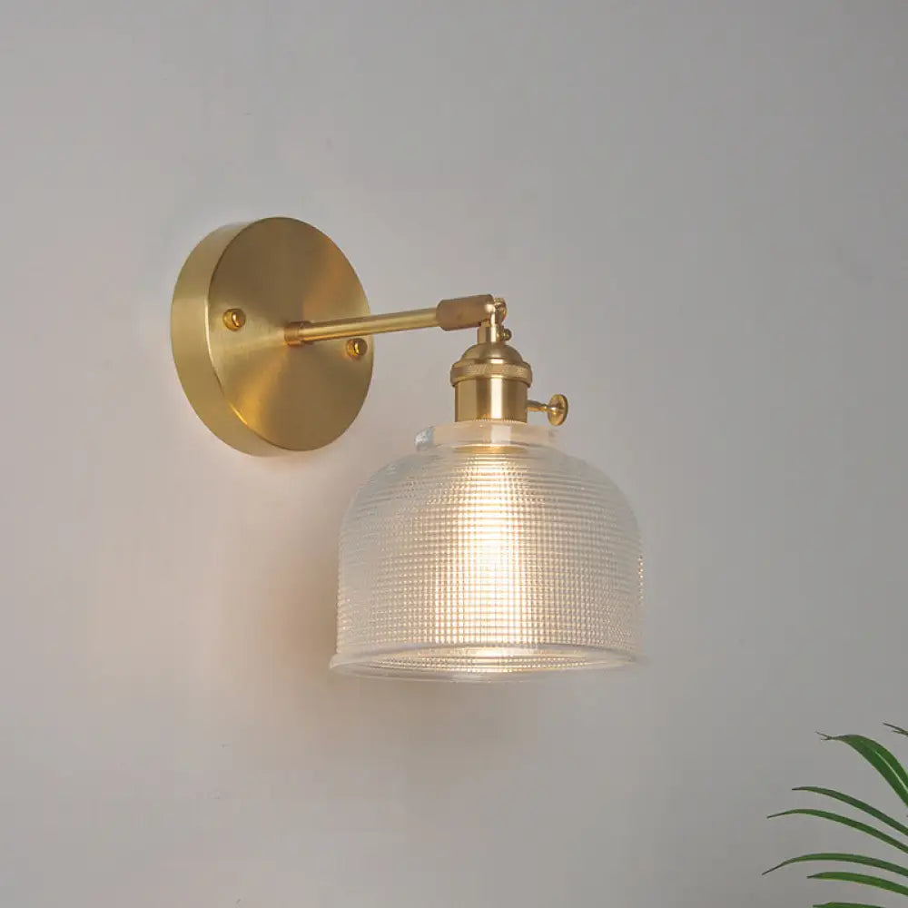 Industrial Wall Mounted Swing Arm Reading Light With Blossom/Bowl Clear Glass Shade - Iron Brass