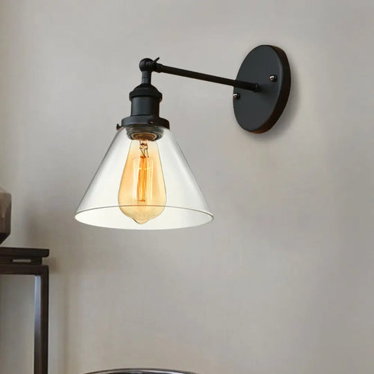 Industrial Wall Sconce Light With Clear Glass Shade - Tapered 1-Light Fixture In