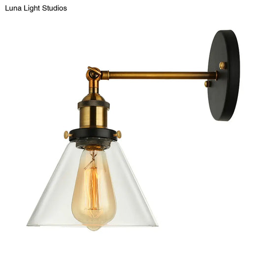 Industrial Wall Sconce Light With Clear Glass Shade - Tapered 1-Light Fixture In