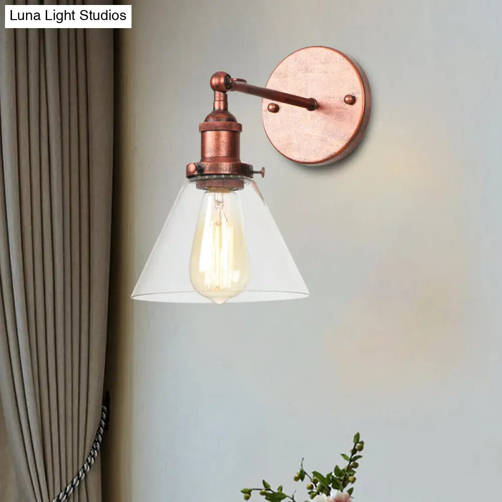 Industrial Wall Sconce Light With Clear Glass Shade - Tapered 1-Light Fixture In