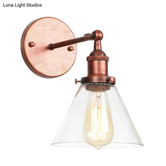 Industrial Wall Sconce Light With Clear Glass Shade - Tapered 1-Light Fixture In