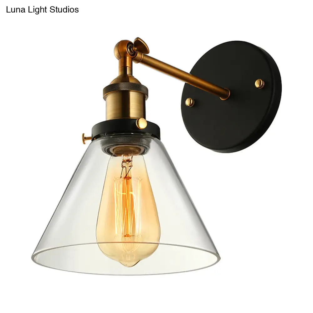 Industrial Wall Sconce Light With Clear Glass Shade - Tapered 1-Light Fixture In