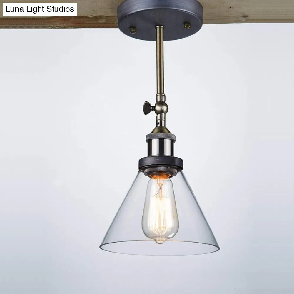 Industrial Wall Sconce Light With Clear Glass Shade - Tapered 1-Light Fixture In