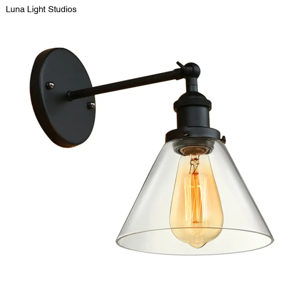 Industrial Wall Sconce Light With Clear Glass Shade - Tapered 1-Light Fixture In