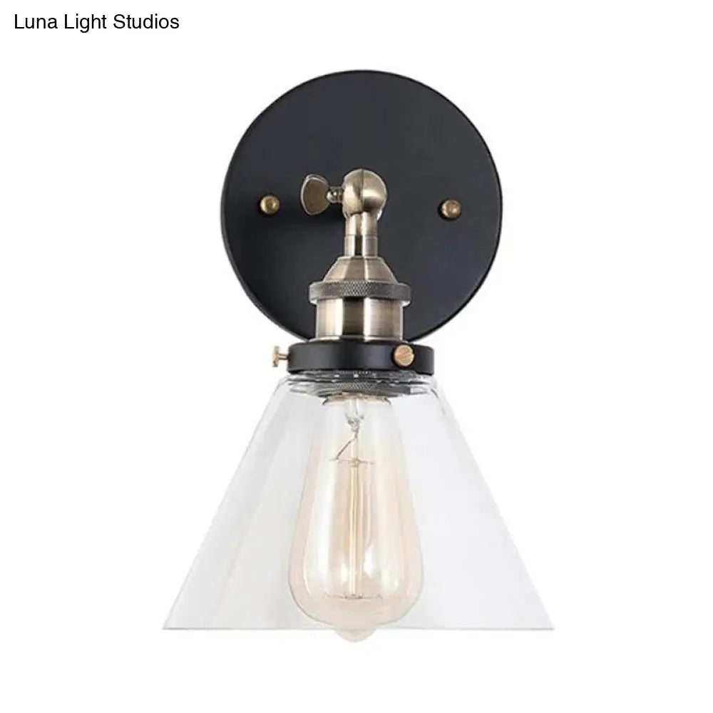 Industrial Wall Sconce Light With Clear Glass Shade - Tapered 1-Light Fixture In