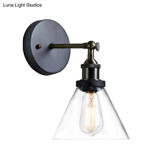 Industrial Wall Sconce Light With Clear Glass Shade - Tapered 1-Light Fixture In