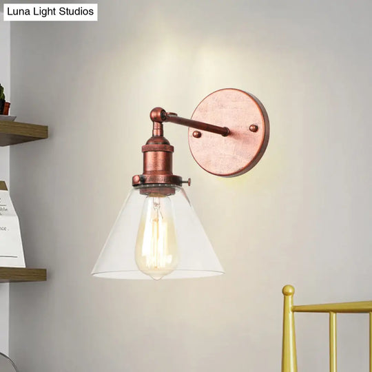 Industrial Wall Sconce Light With Clear Glass Shade - Tapered 1-Light Fixture In