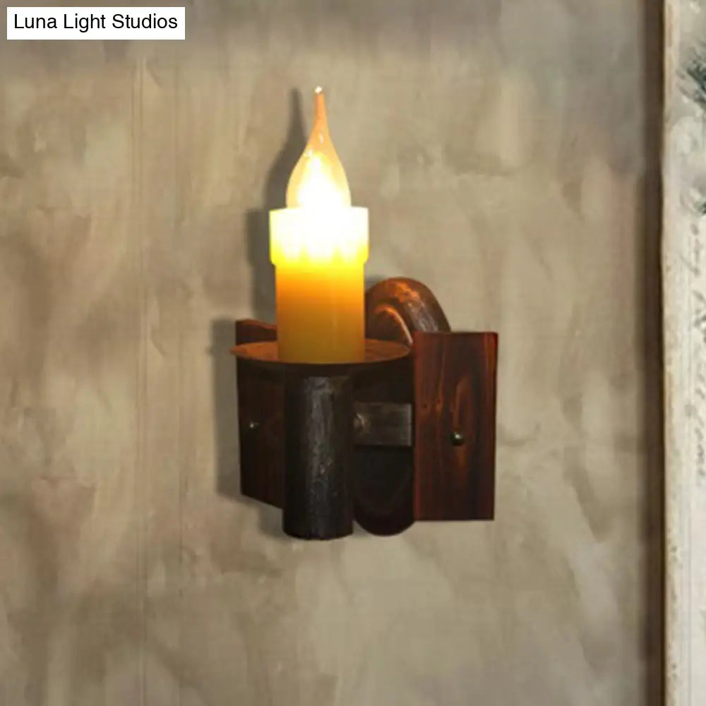 Industrial Wall Sconce With Clear Glass And Bronze Finish - 1-Light Candle Mount