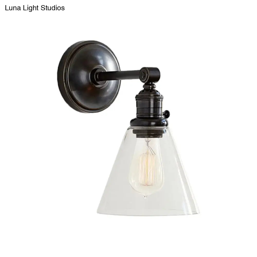 Industrial Wall Sconce With Clear Glass And Cone Shade