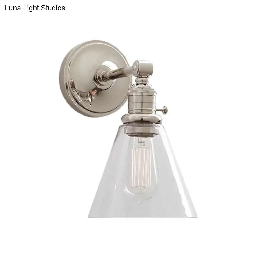 Industrial Wall Sconce With Clear Glass And Cone Shade