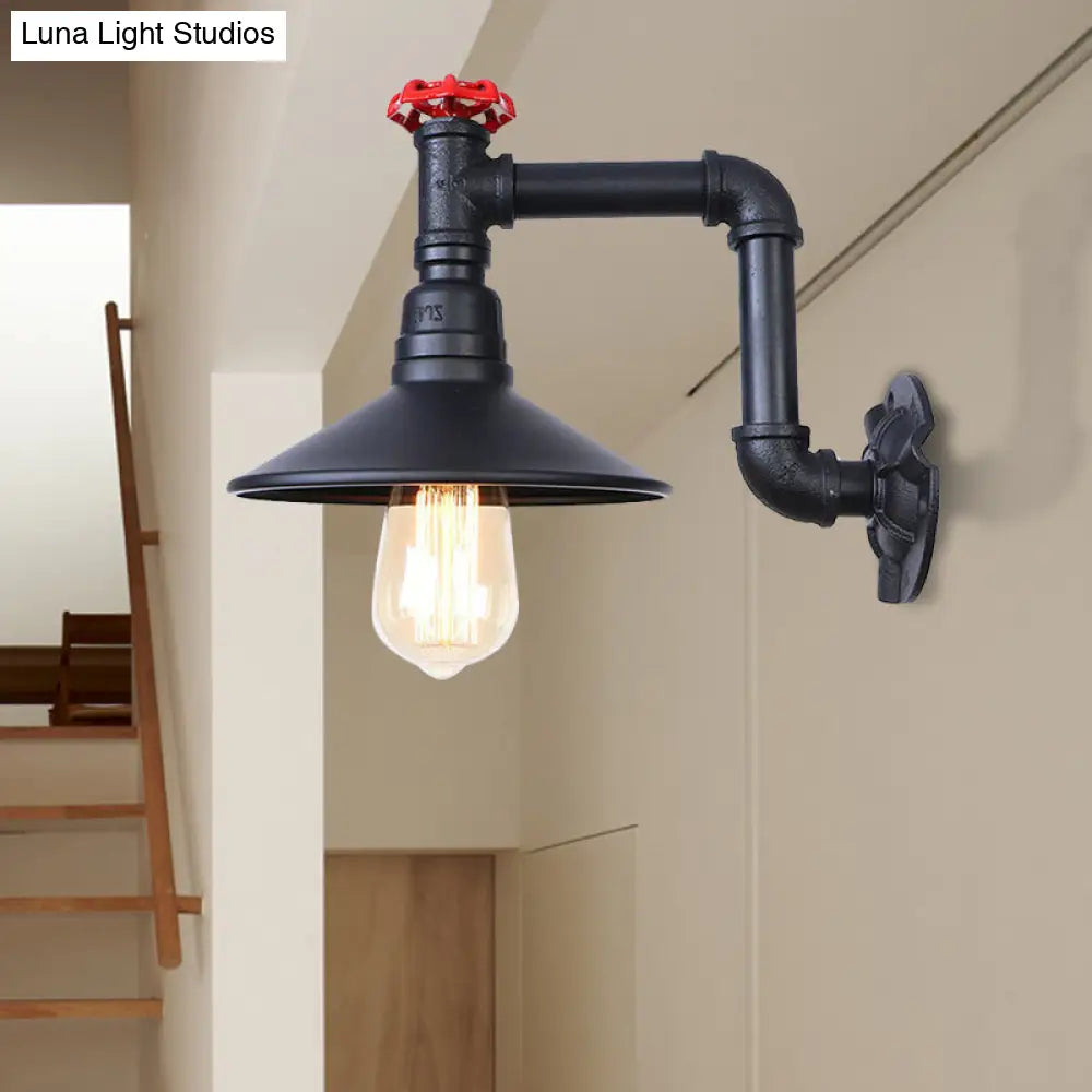 Industrial Wall Sconce With Metallic Black Finish And Conic Shade