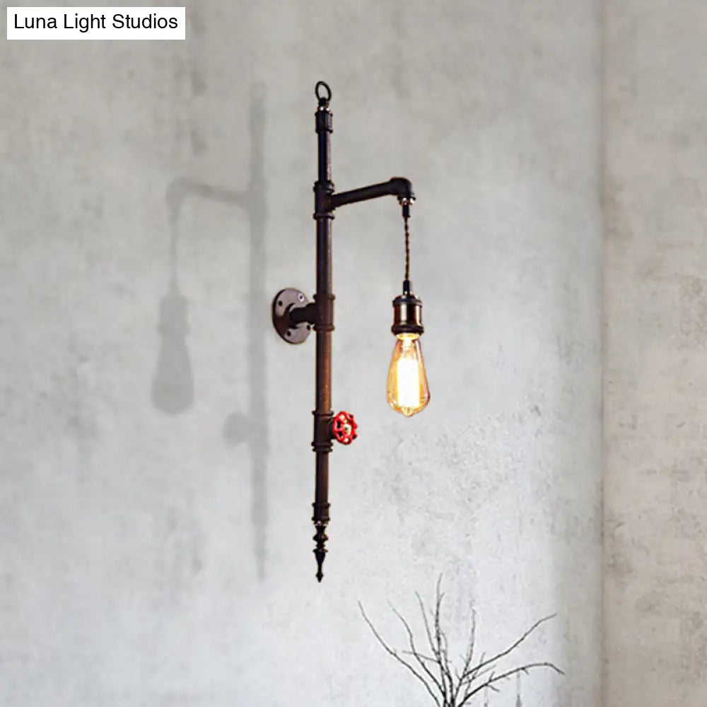 Industrial Wall Sconce With Rustic Metal Design And Pressure Gauge