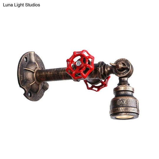 Industrial Water Pipe Wall Lamp - Wrought Iron Valve Design Bronze Finish