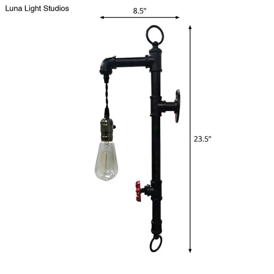 Industrial Water Pipe Wall Light Fixture With Valve Handle