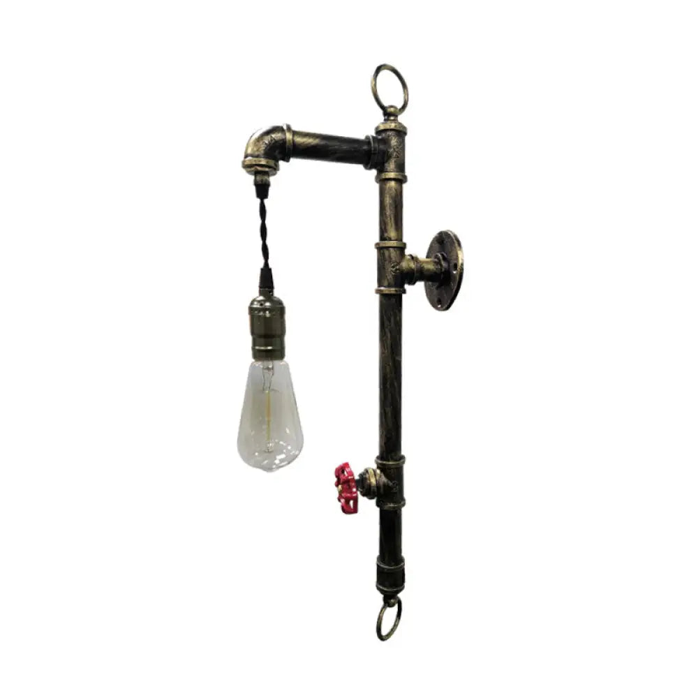 Industrial Water Pipe Wall Light Fixture With Valve Handle Bronze