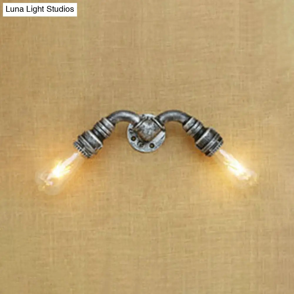 Industrial Water Pipe Wall Sconce Light With Wrought Iron - Bronze/Antique Brass Finish