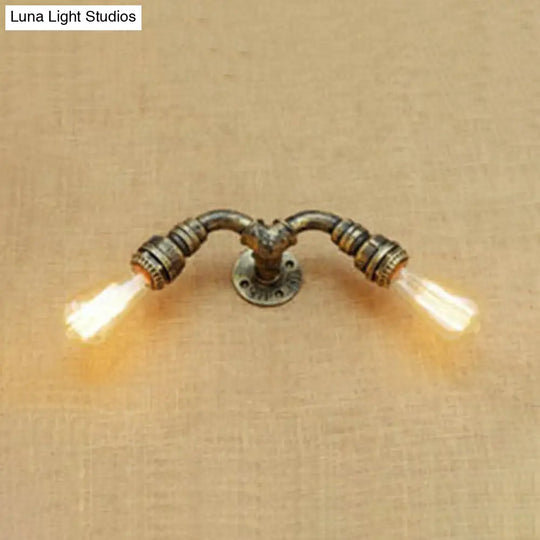 Industrial Water Pipe Wall Sconce Light With Wrought Iron - Bronze/Antique Brass Finish