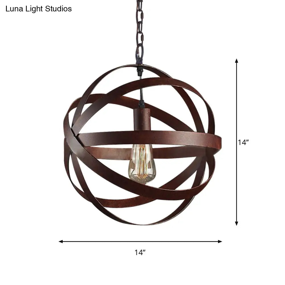 Industrial Weathered Copper Pendant Light - Vintage Metal Hanging Lamp With 1 Bulb For Living Room