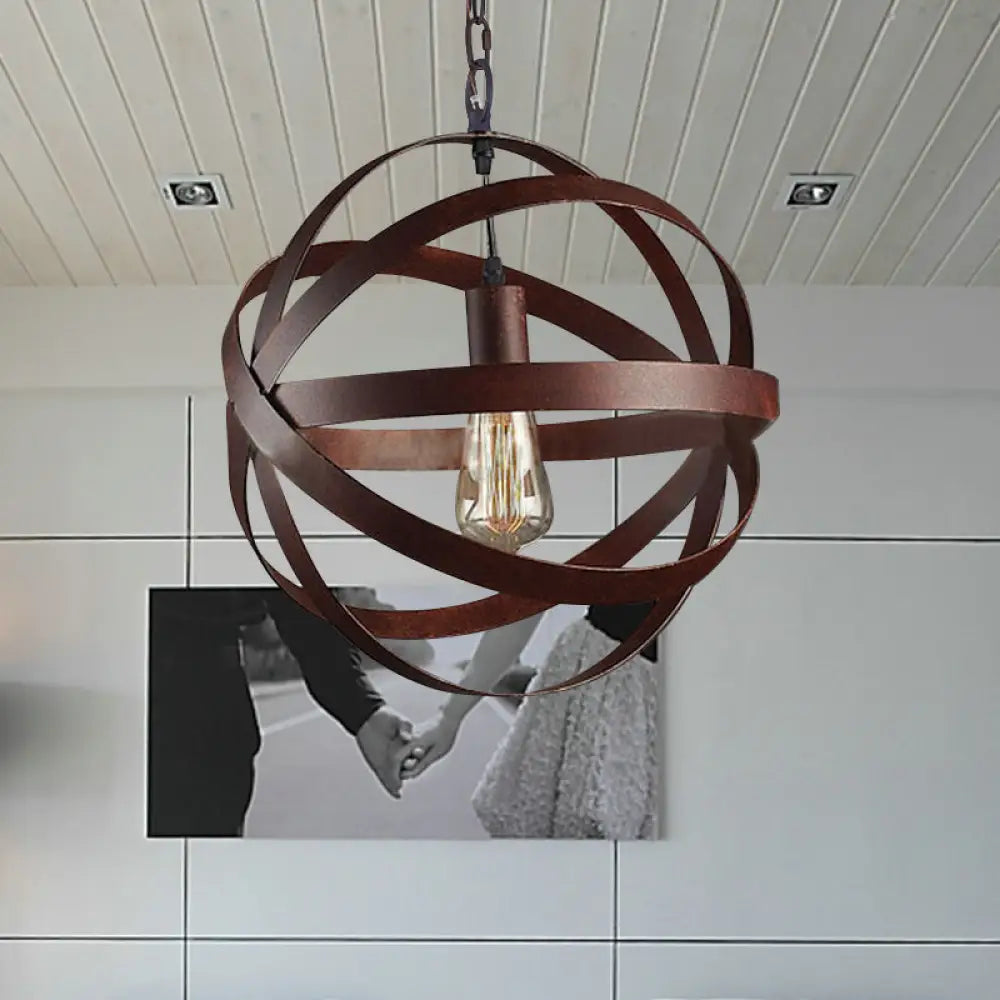 Industrial Weathered Copper Pendant Light - Vintage Metal Hanging Lamp With 1 Bulb For Living Room