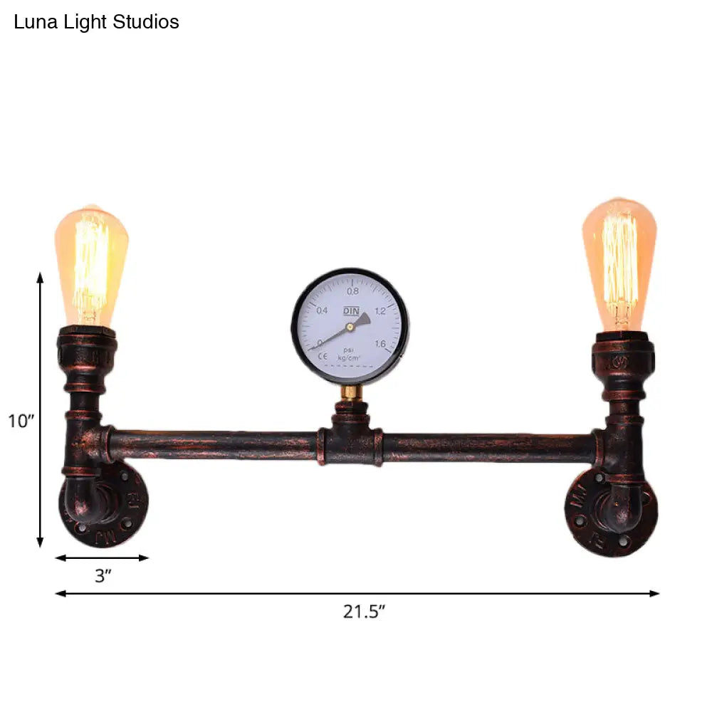 Industrial Weathered Copper Pipe Sconce - 2-Light Wall Mounted Fixture For Indoor Use 20.5/21.5 Wide