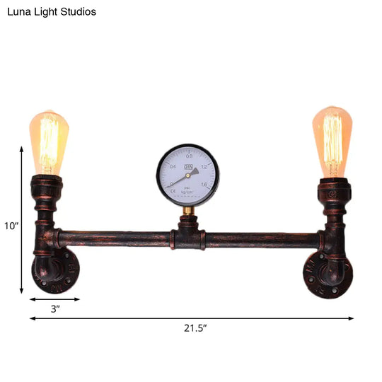 Industrial Weathered Copper Pipe Sconce - 2-Light Wall Mounted Fixture For Indoor Use 20.5/21.5 Wide