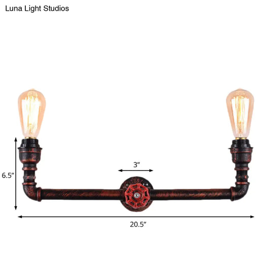 Industrial Weathered Copper Pipe Sconce - 2-Light Wall Mounted Fixture For Indoor Use 20.5/21.5 Wide