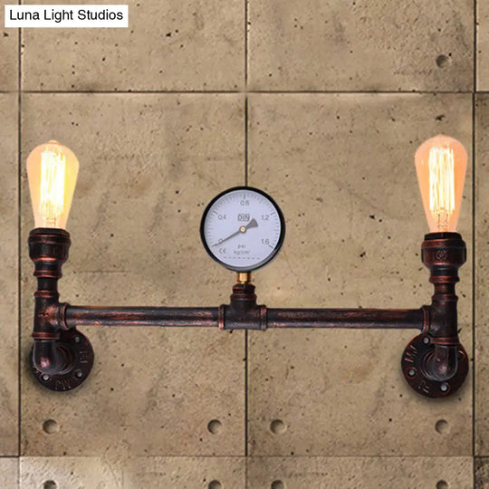 Industrial Weathered Copper Pipe Sconce - 2-Light Wall Mounted Fixture For Indoor Use 20.5/21.5 Wide