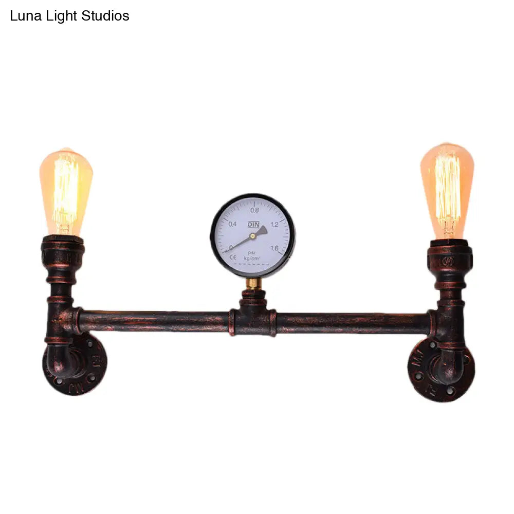 Industrial Weathered Copper Pipe Sconce - 2-Light Wall Mounted Fixture For Indoor Use 20.5/21.5 Wide