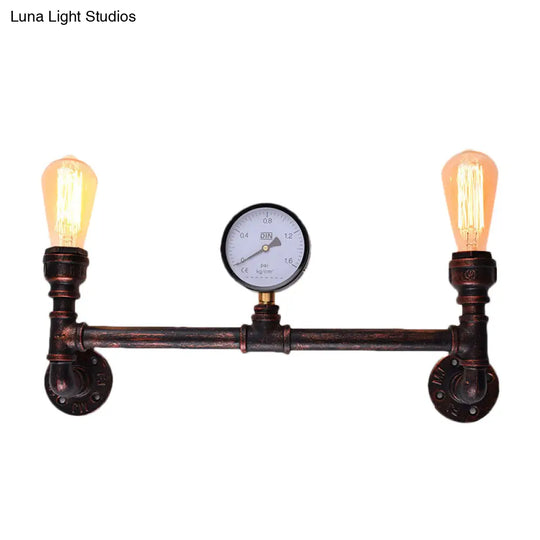 Industrial Weathered Copper Pipe Sconce - 2-Light Wall Mounted Fixture For Indoor Use 20.5/21.5 Wide