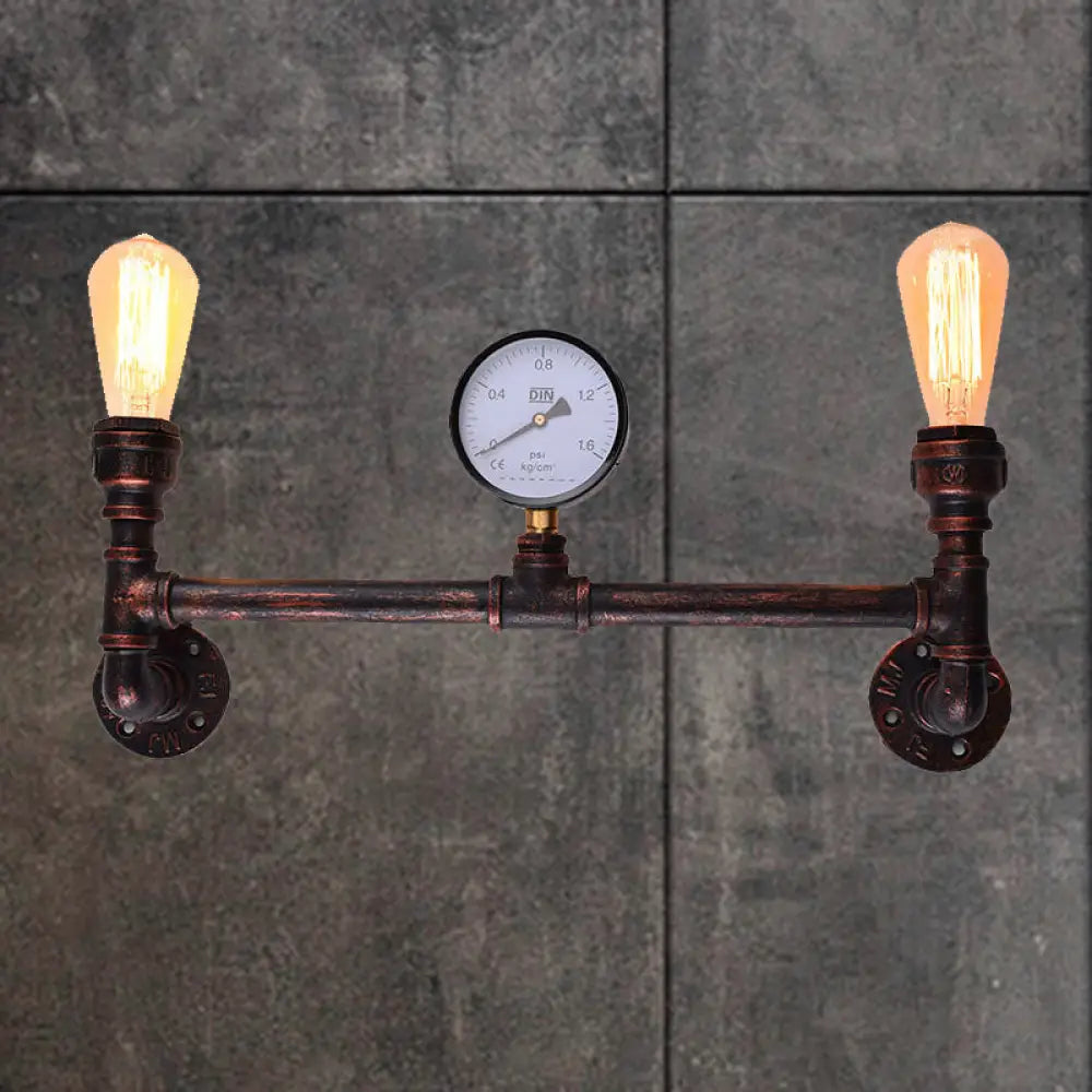 Industrial Weathered Copper Pipe Sconce - 2-Light Wall Mounted Fixture For Indoor Use 20.5/21.5 Wide