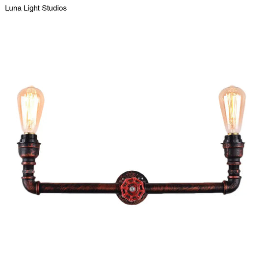 Industrial Weathered Copper Pipe Sconce - 2-Light Wall Mounted Fixture For Indoor Use 20.5/21.5 Wide