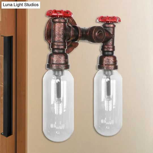 Industrial Weathered Copper Pipe Wall Sconce Lighting - Clear Glass Capsule & 2/4 Lights For Bedroom