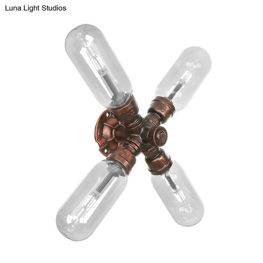 Industrial Weathered Copper Pipe Wall Sconce Lighting - Clear Glass Capsule & 2/4 Lights For Bedroom