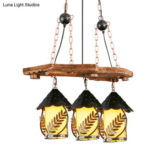 Industrial White/Clear Wood Hanging Pendant Light - 2/3 Lights Lantern Island Lighting For