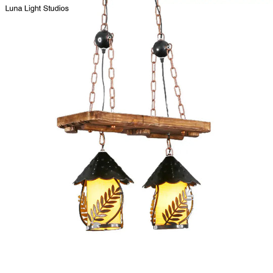 Industrial White/Clear Wood Hanging Pendant Light - 2/3 Lights Lantern Island Lighting For