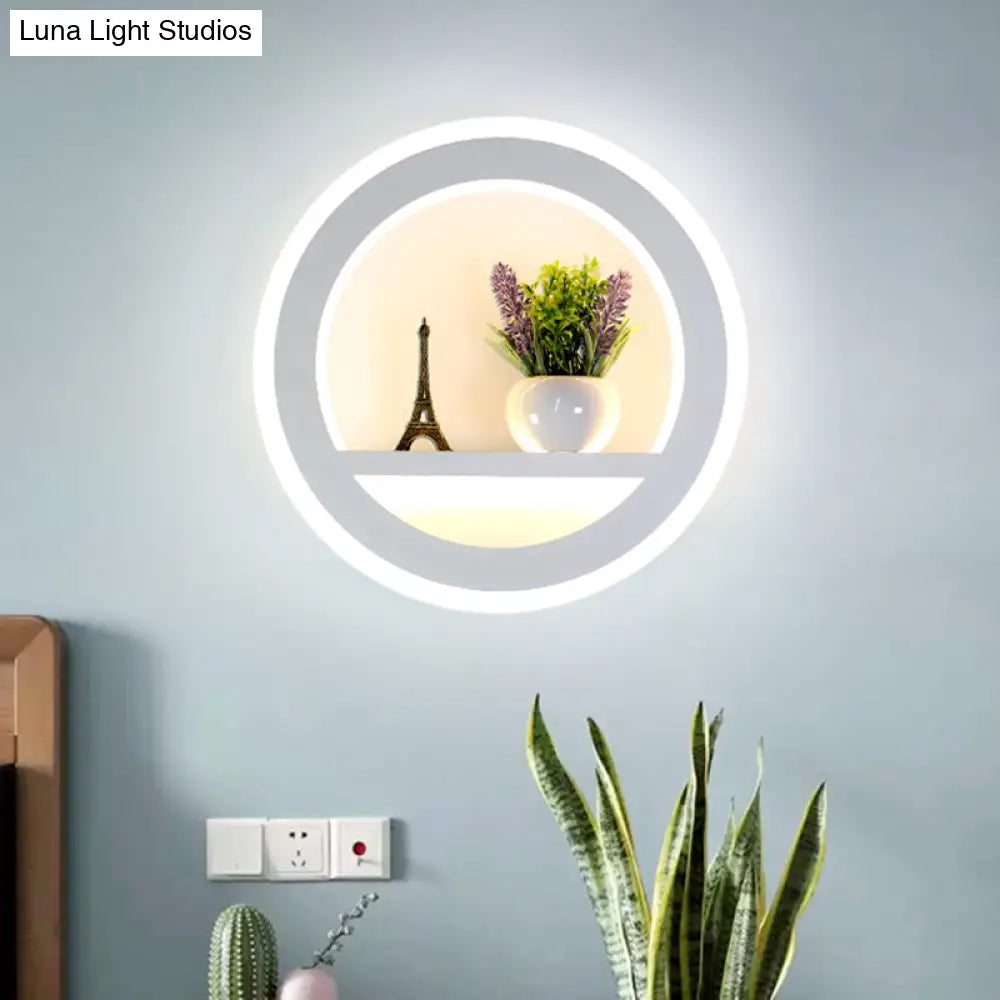 Industrial White Metal Led Circle Sconce Lamp - Bedroom Wall Light