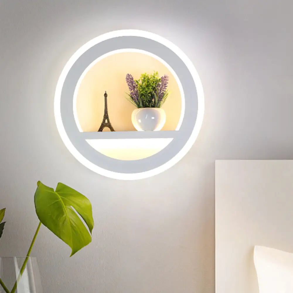 Industrial White Metal Led Circle Sconce Lamp - Bedroom Wall Light