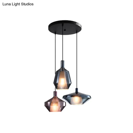 Black Industrial Wine Bottle Cluster Pendant Light With Thickened Glass - 3 Lights