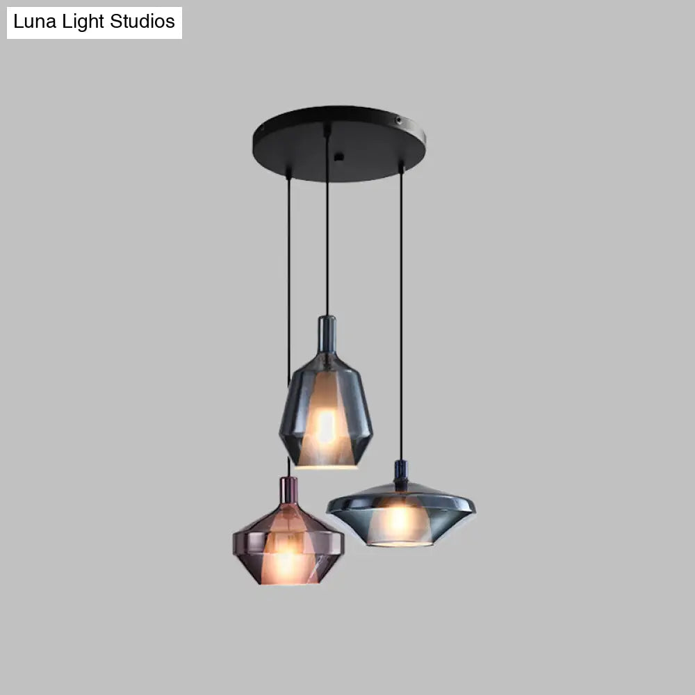 Black Industrial Wine Bottle Cluster Pendant Light With Thickened Glass - 3 Lights