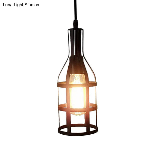 Industrial Metal Hanging Pendant Light With Wine Bottle Design And 1 Bulb In Black/Antique Brass