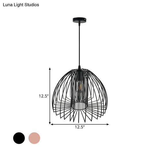 Metallic Wire Frame Pendant Light With Dome Shade For Industrial Living Room - Black/Copper