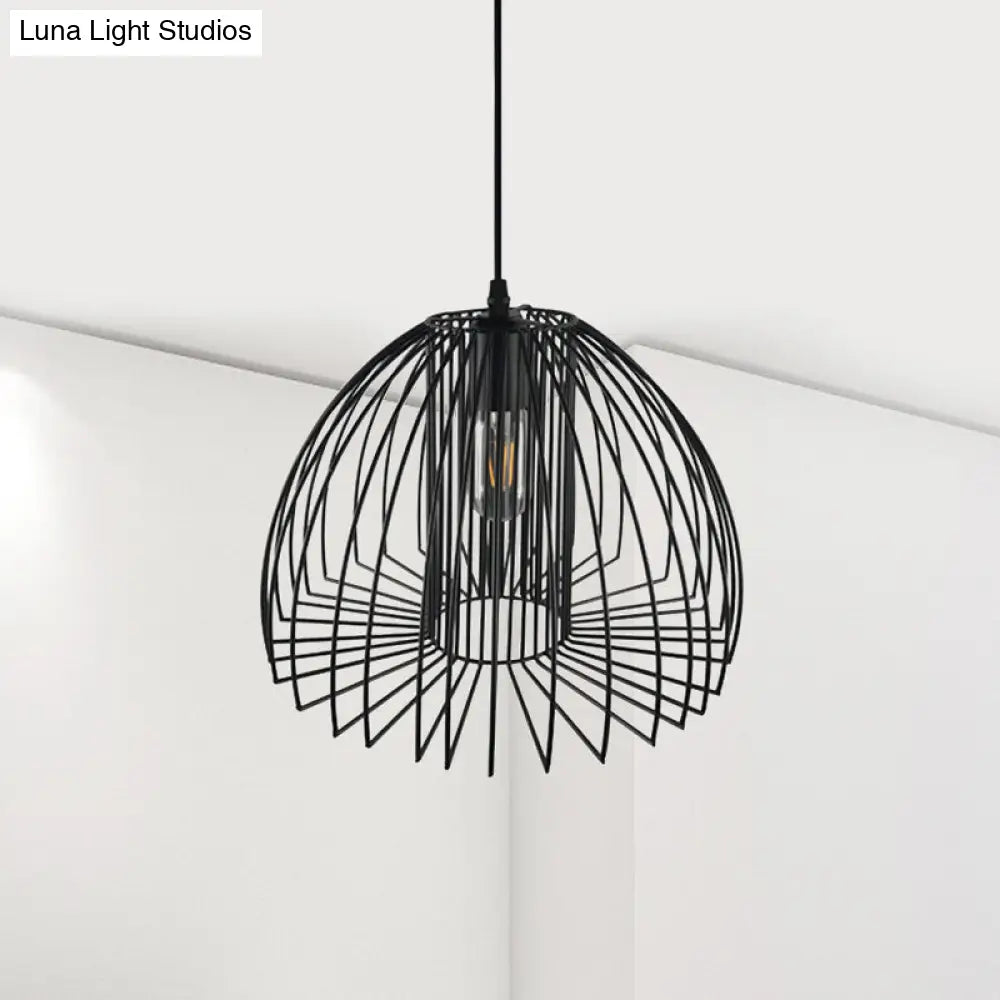 Metallic Wire Frame Pendant Light With Dome Shade For Industrial Living Room - Black/Copper Black