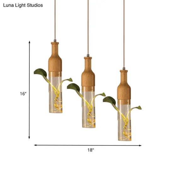 Industrial Wood And Glass Pendant Lighting With Multi Bulbs Wine Bottle Design For Restaurants